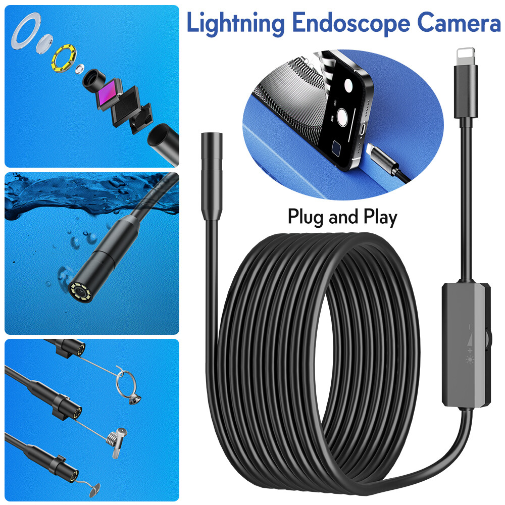 8 LED Light Borescope Endoscope Snake Inspection Camera IP68 for iPhone iPad