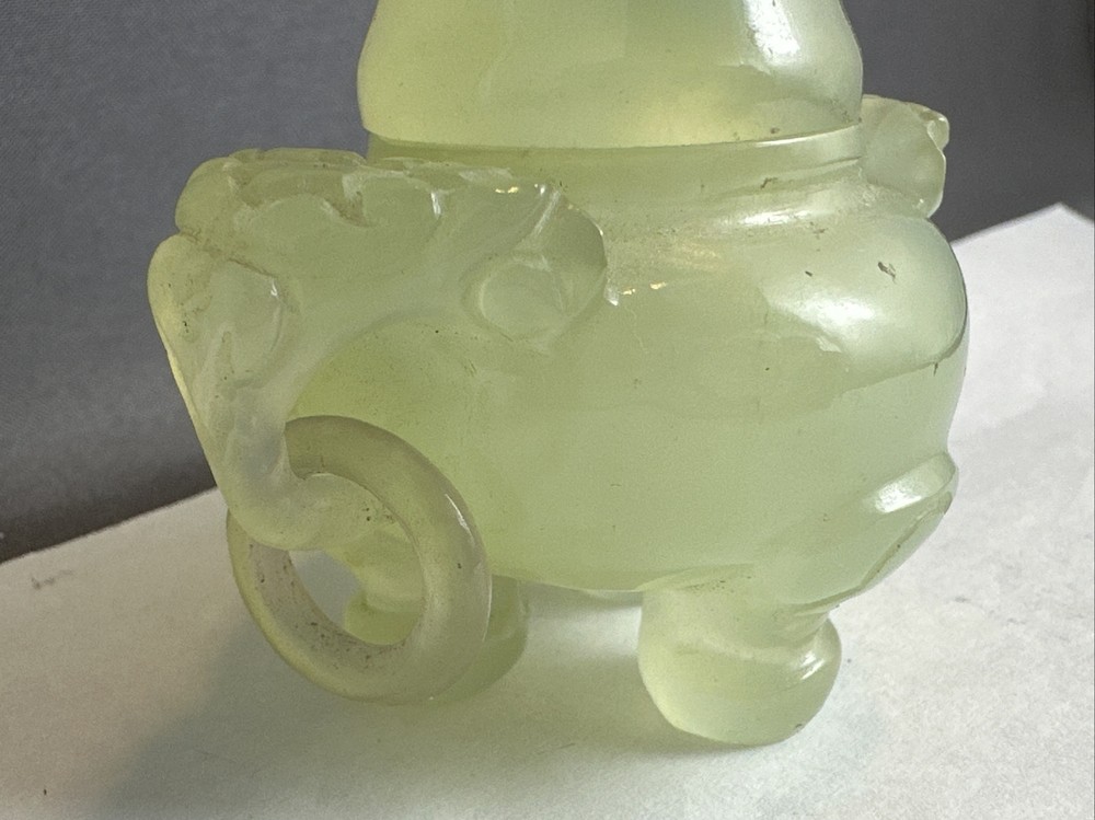 Small Old Chinese Export Hand Carved Nephrite Jade Censer
