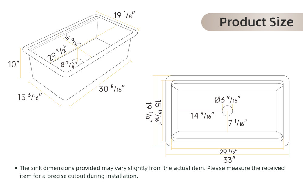 33'' Drop In/Undermount White Fireclay Kitchen Sink, Single Bowl Kitchen Sink