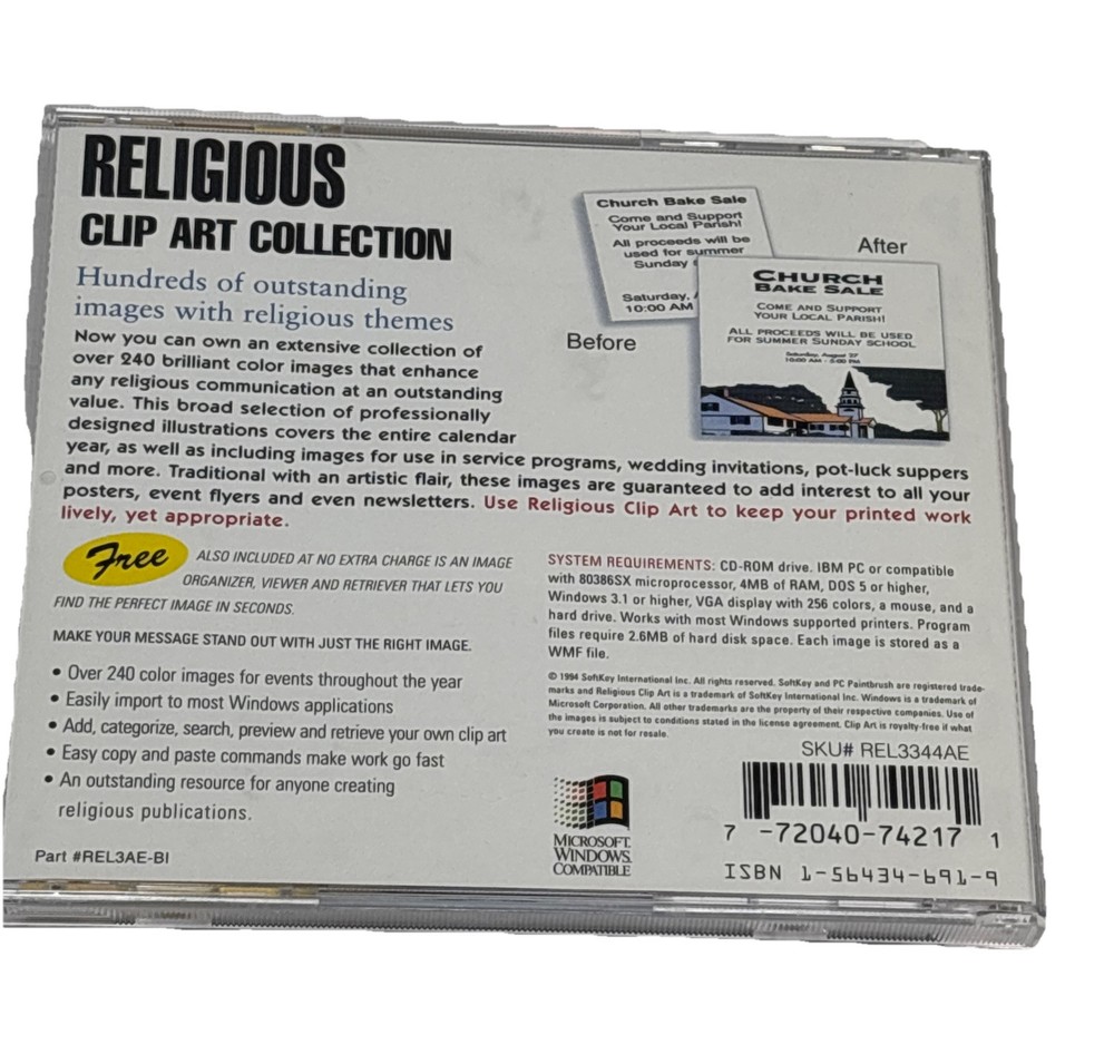 SOFTKEY Religious clip art Platinum CD-ROM 1994 Microsoft compatible
