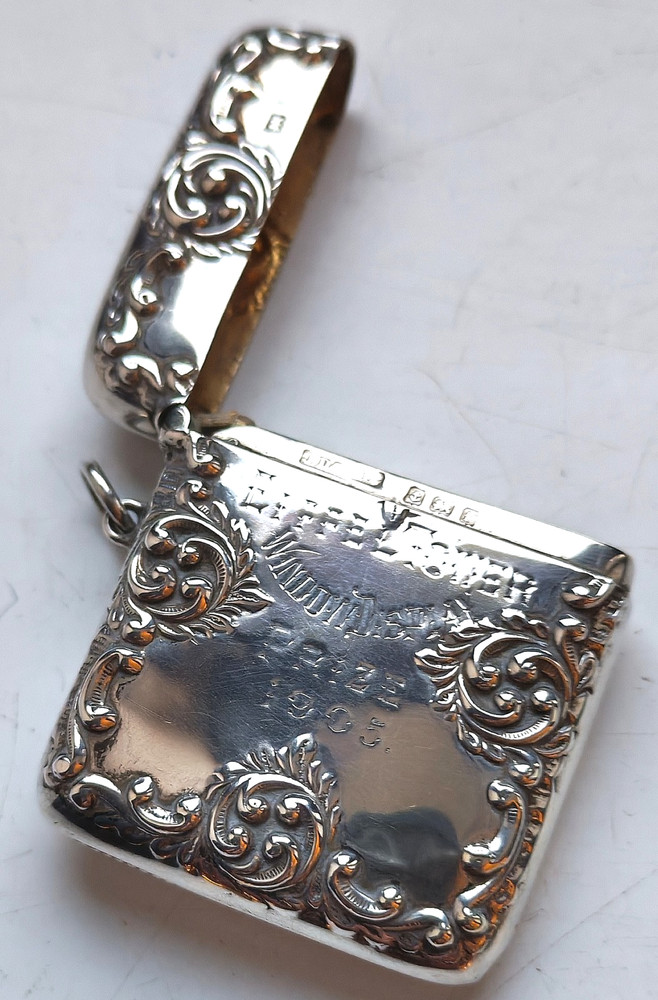 ANTIQUE SILVER VESTA CASE EIFFEL TOWER WINDOW DISPLAY PRIZE BIRMINGHAM 1905