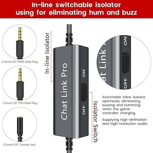 Chat Link Pro Cable for Nintendo Switch Xbox One PS4 PS5 with Isolator (6.6FT)