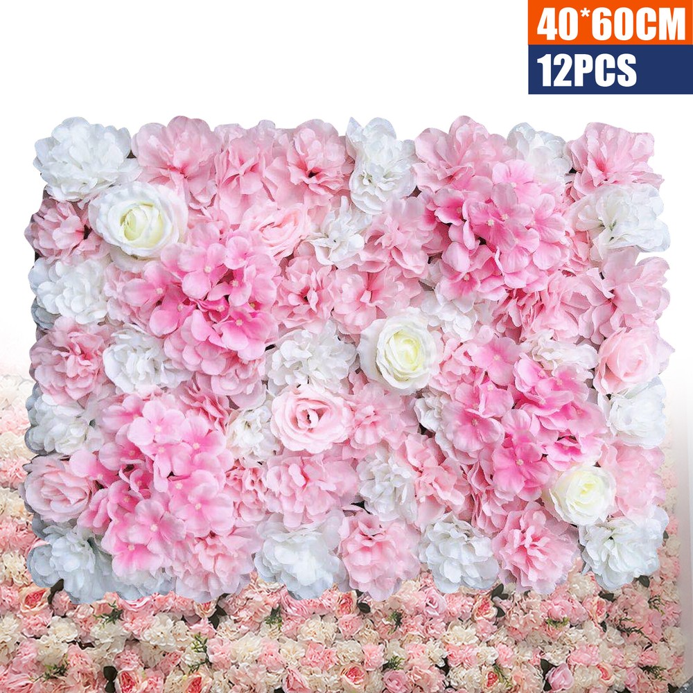 12PCS Artificial Wall Floral Backdrop Decor Flower Wall Panel Artificial Flower