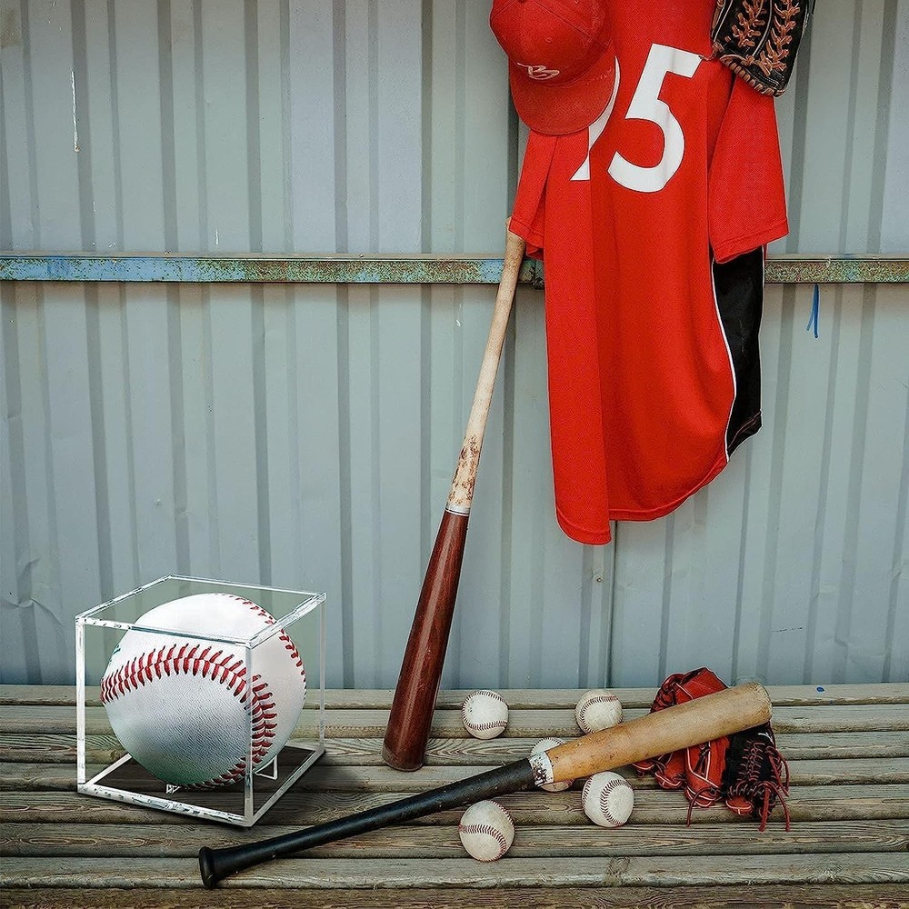 Baseball Display Case UV Protected Acrylic Clear Baseball Holder Square Cube ...