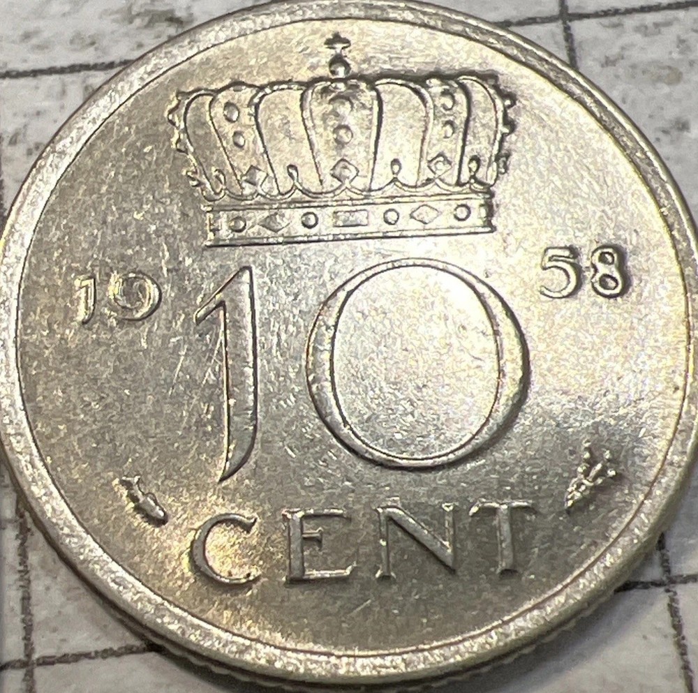 1958 Netherlands 10 Cent Coin - Small Size