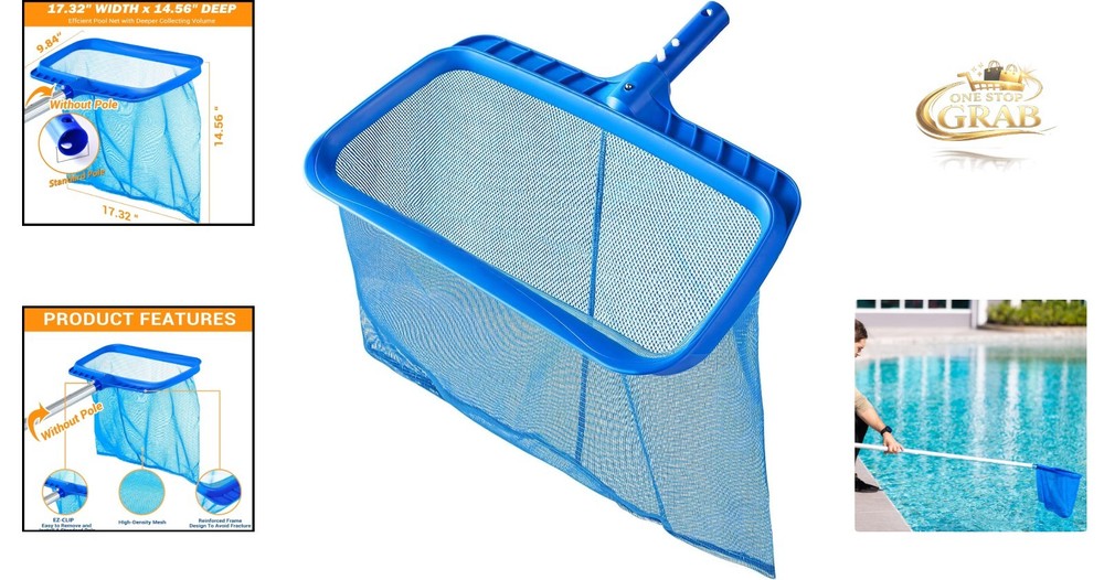 Pool Skimmer Net without Pole, Large Capacity Durable Deep Rake Net