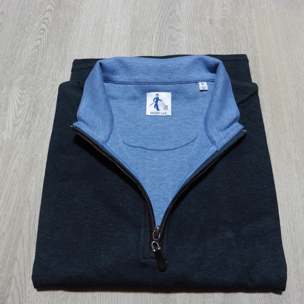 Sharp Lad Men's M Brewster Quarter Zip Pullover Coal Peacock Heather LS