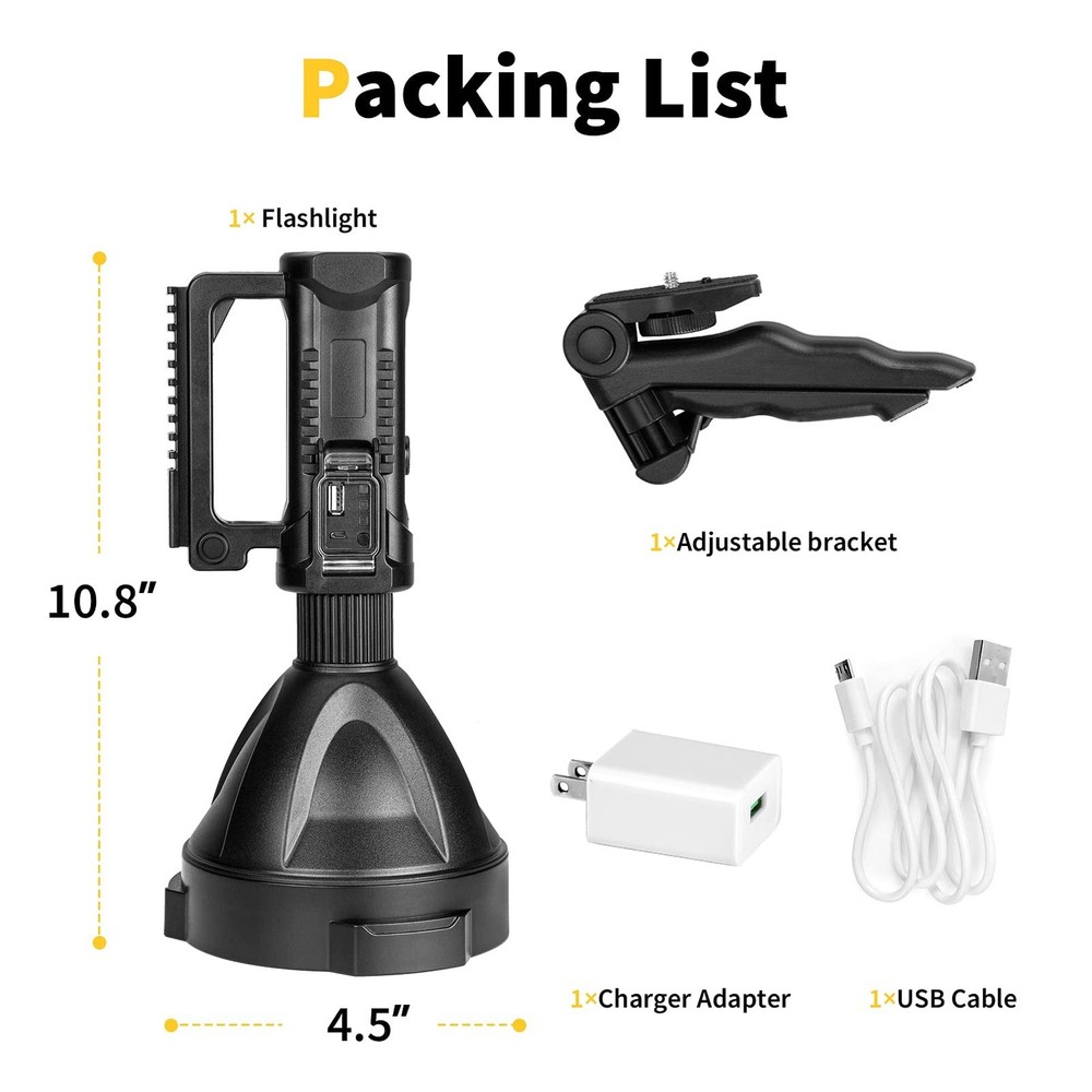 Superbright Big Size Rechargeable LED Handheld Flashlight Spotlight 4 Modes H...