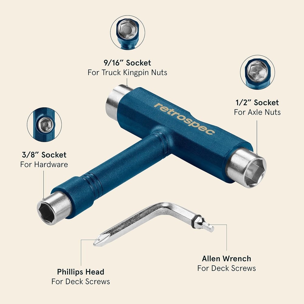 Retrospec Upkeep All-in-One Multi-Function Portable Skate Tool 2-in-1 , Navy