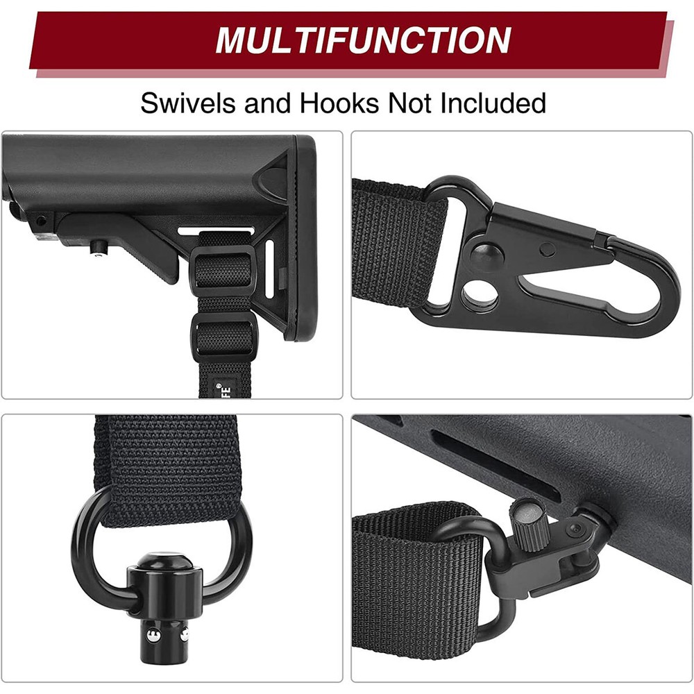2 Points Rifle Sling - Adjustable Gun Sling With Fast-Loop 1.25" Webbing / Black
