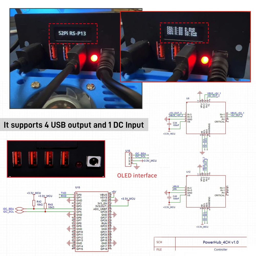 4 USB Channel 5V Power Supply Module, 19 inch 1U Rackmount, Server, Network