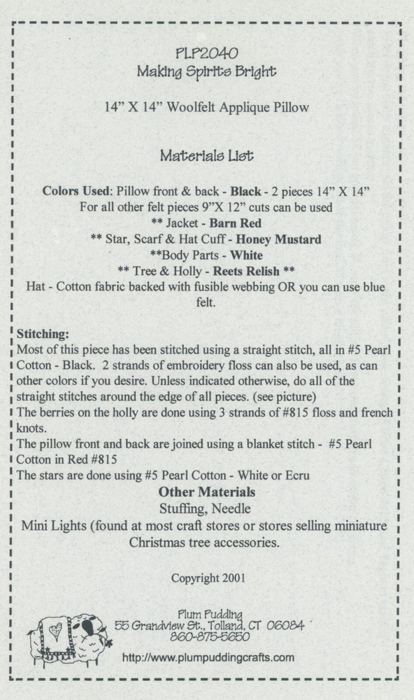 Plum Pudding Making Spirits Bright Primitive Folk Art Pillow Applique Pattern