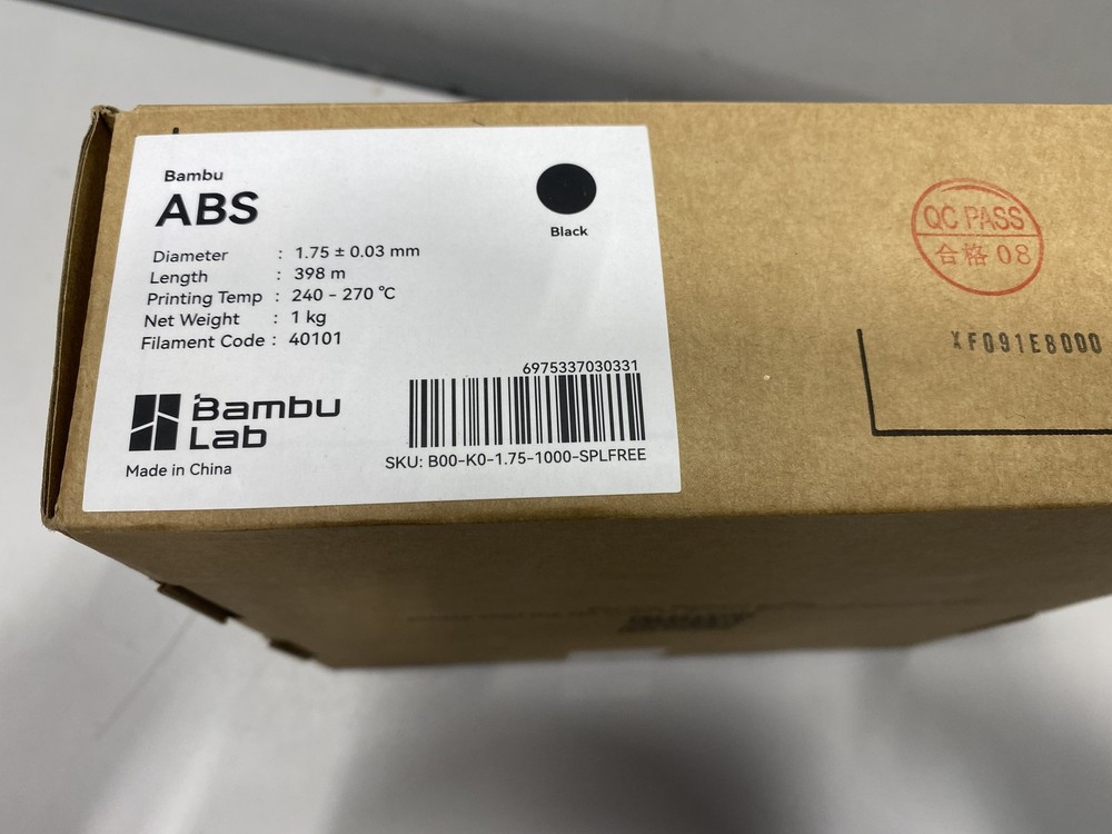Bambu ABS 1.75/.03mm Black 40101 Filament
