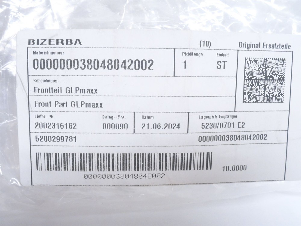 249594 New-No Box; Bizerba 38048042002 Plastic Front Panel GLPmaxx