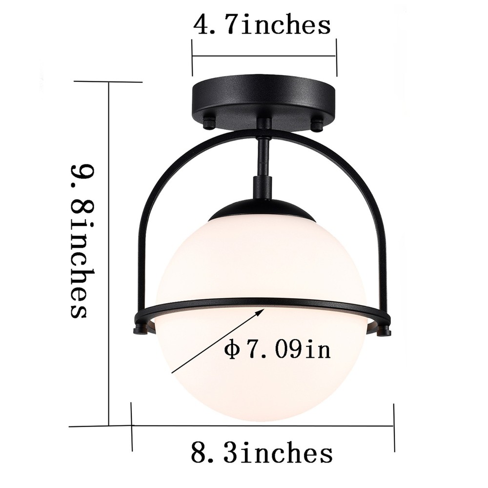 Flush Mount Globe Ceiling Light with Opal Glass Shade, Black E26 Base 1-Light