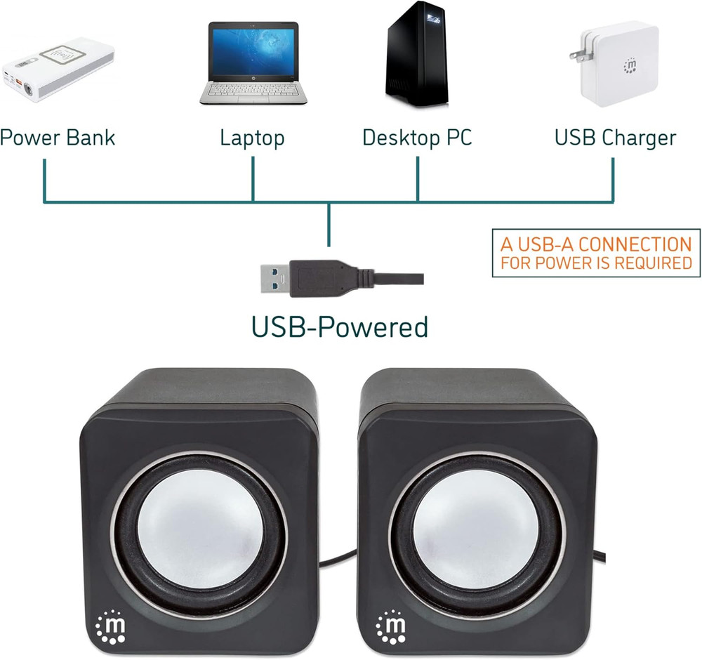 MANHATTAN USB Powered Stereo Speaker System - Small Size - with Volume Control &