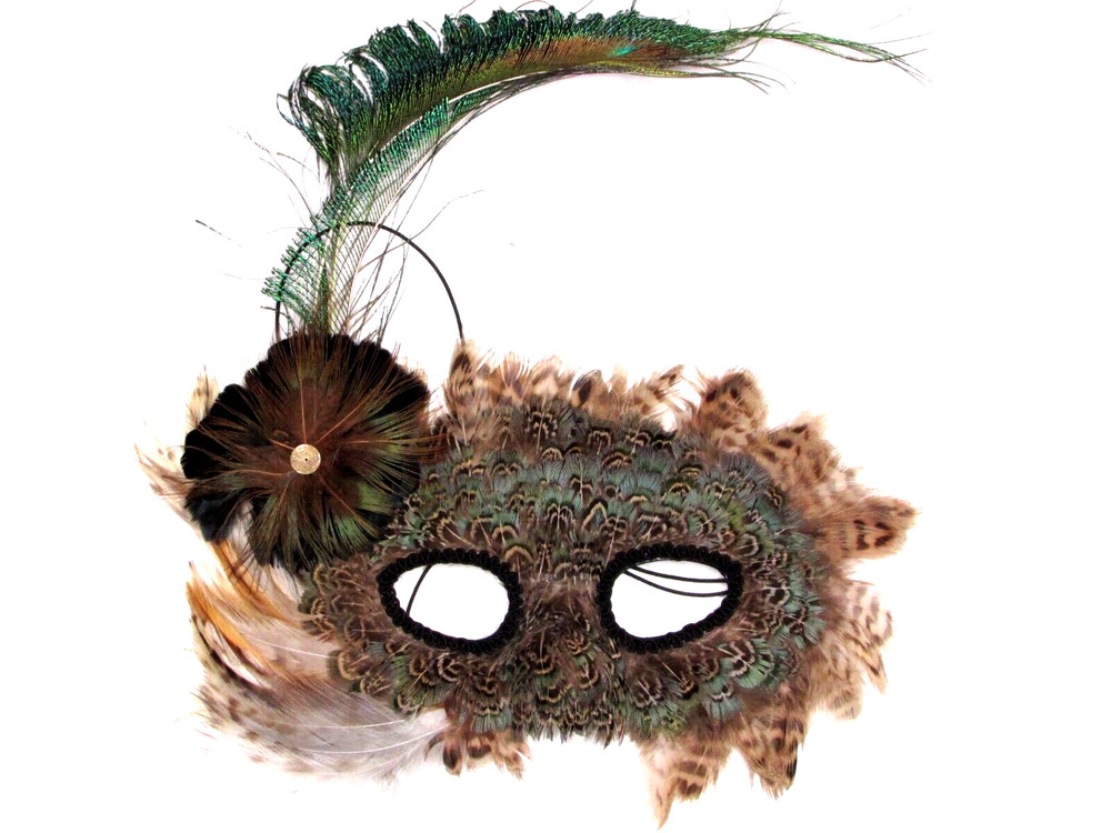 Mardi Gras Mask w/ Peacock Feathers