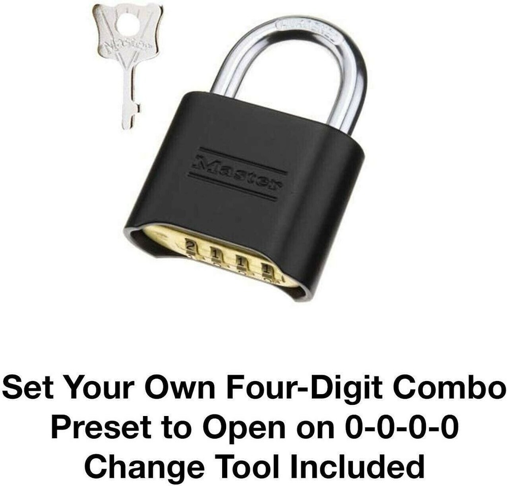 3) Master Lock 178D- Set/Reset Combination Padlocks Gray, Weather Resistant +KEY