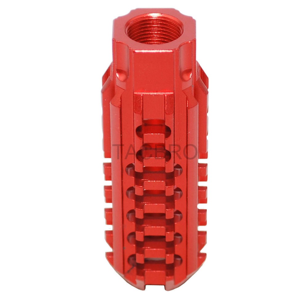 Red Anodized Aluminum 1/2x28 TPI Skeleton Muzzle Brake For 9MM
