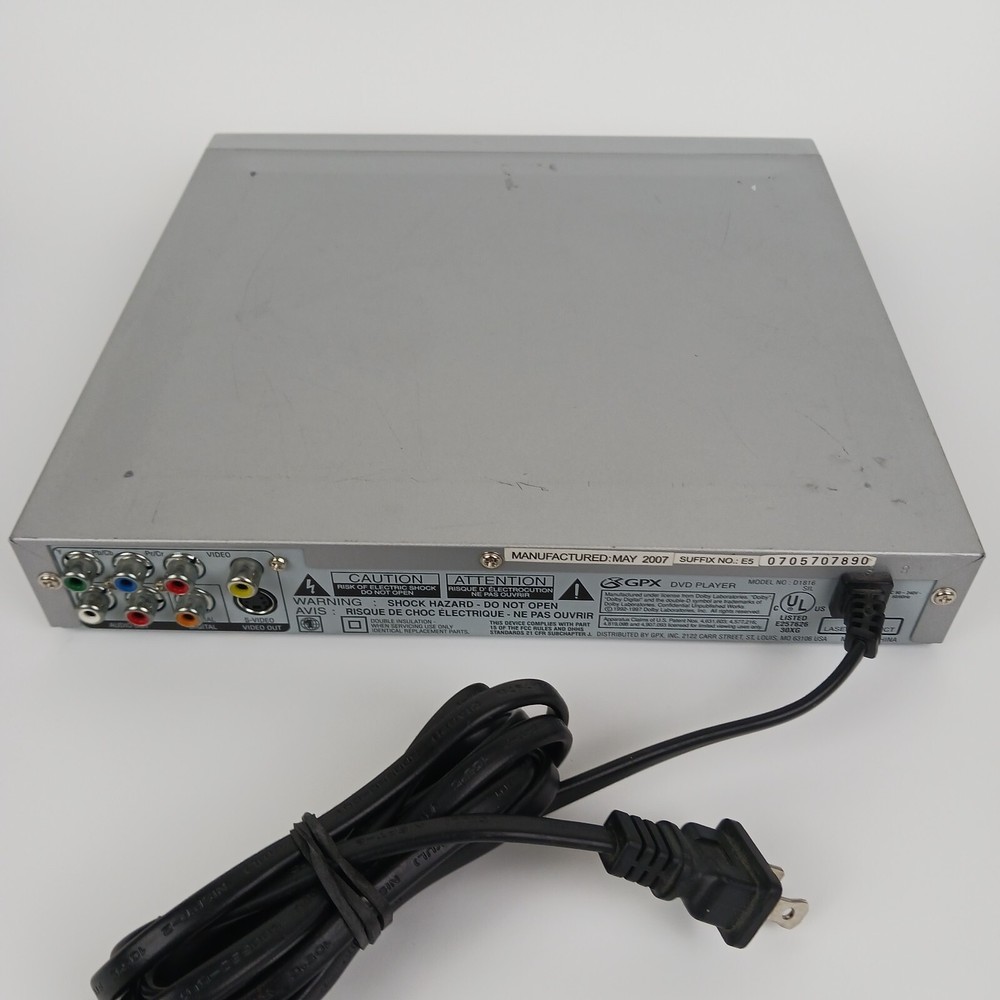 GPX Silver DVD Compact Disc Player Without Remote Model D1816