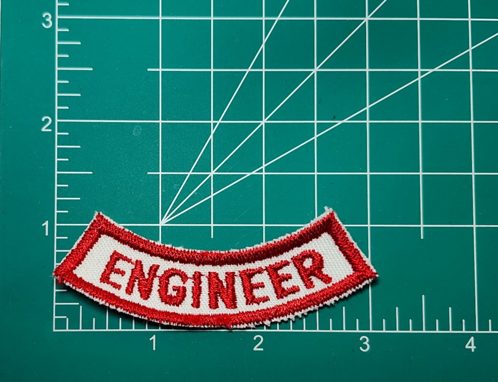 (2) ENGINEER Lower Rocker Patch - Red on White Twill NOS *RED BORDER*