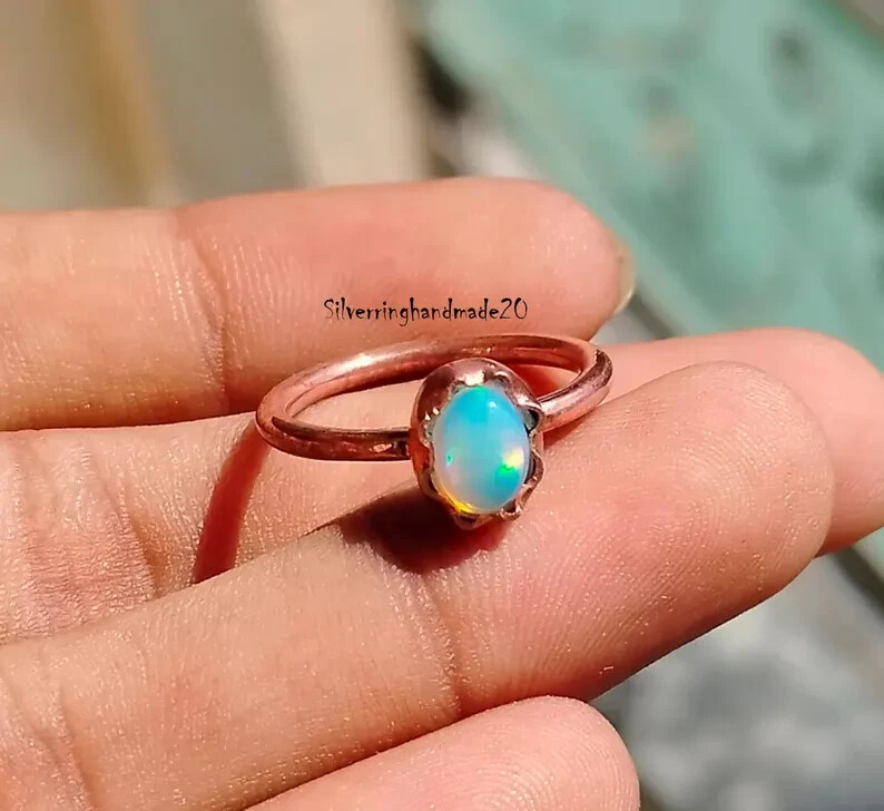 Ethiopian Opal Solid Copper Statement Handmade Women Gift Ring, All Size M1449
