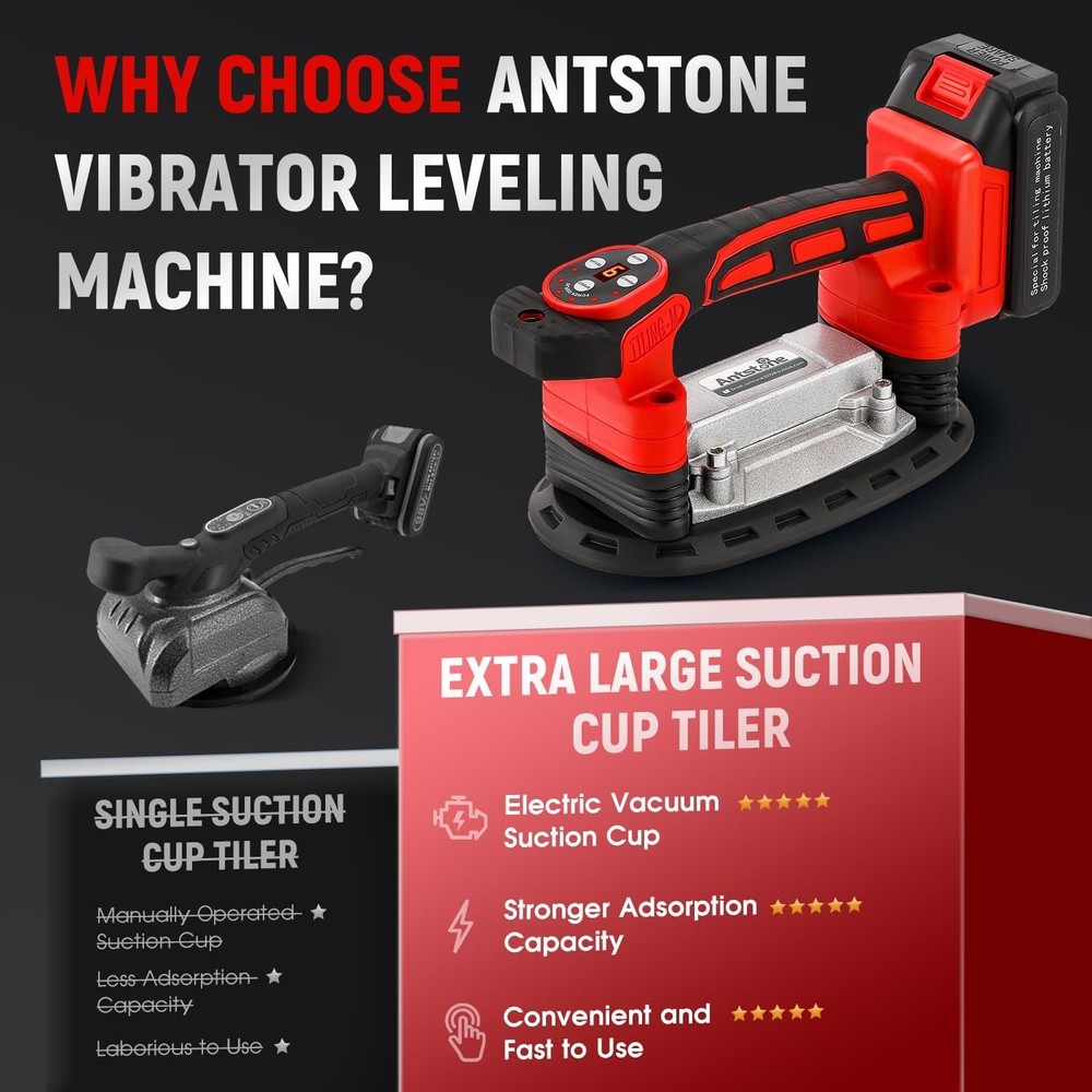 Tile Vibration Tool 220Mm Suction Cup 441Lbs/200Kg Adsorption Handheld Tile Inst