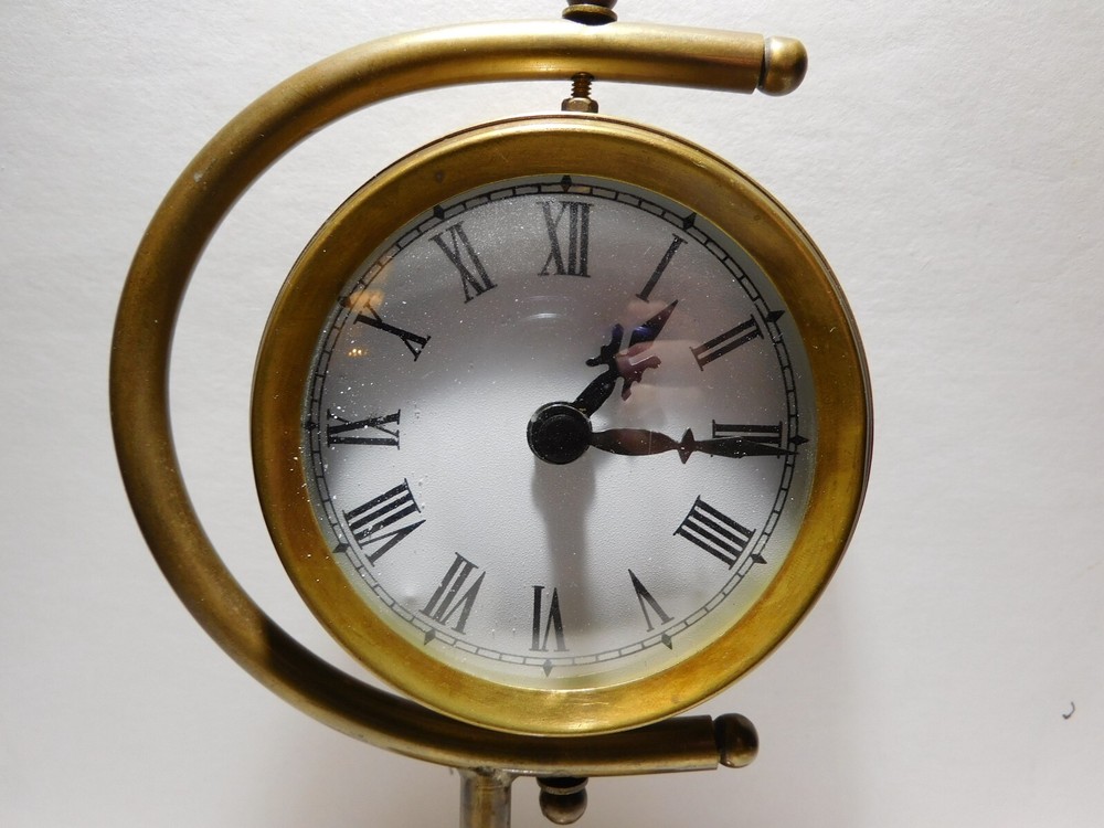 Gyro Styled Brass Desk Clock