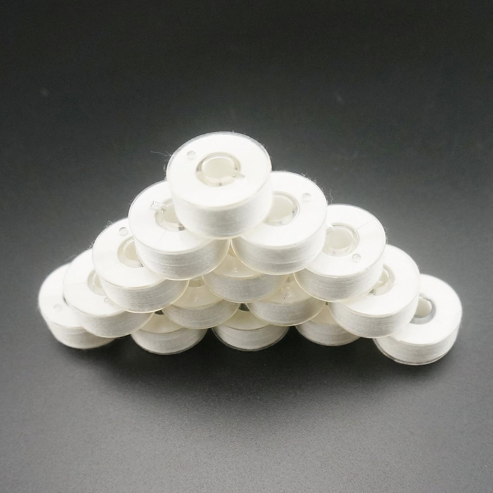 90WT Spun Polyester Bobbin Thread - 25 pcs White, Compatible with Major Brands