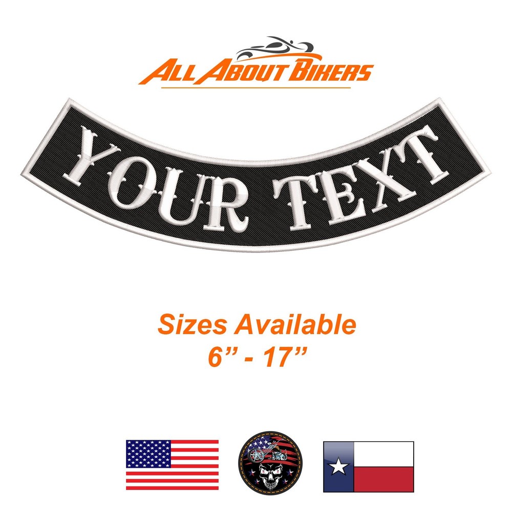 17" Custom Embroidered Bottom Rocker Patch - - Sizes Available