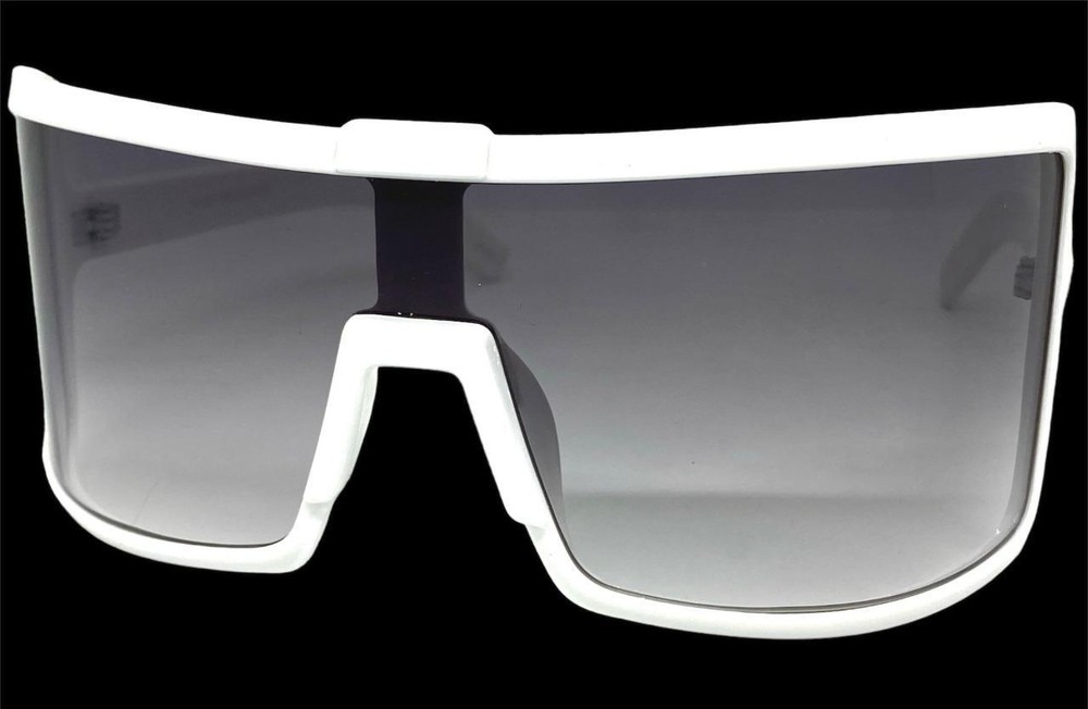 Oversized Exaggerated Retro Modern Shield Raver SUNGLASSES Large Big White Frame