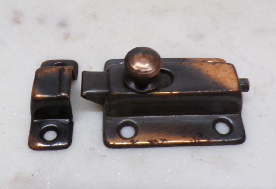Old Copper Plated Polished Steel Cabinet Latch Handle Spring Loaded Hardware-A