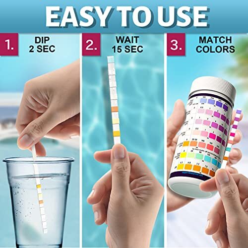 EASYTEST 7-Way Pool Test Strips 150 Strips Water Chemical Testing - White