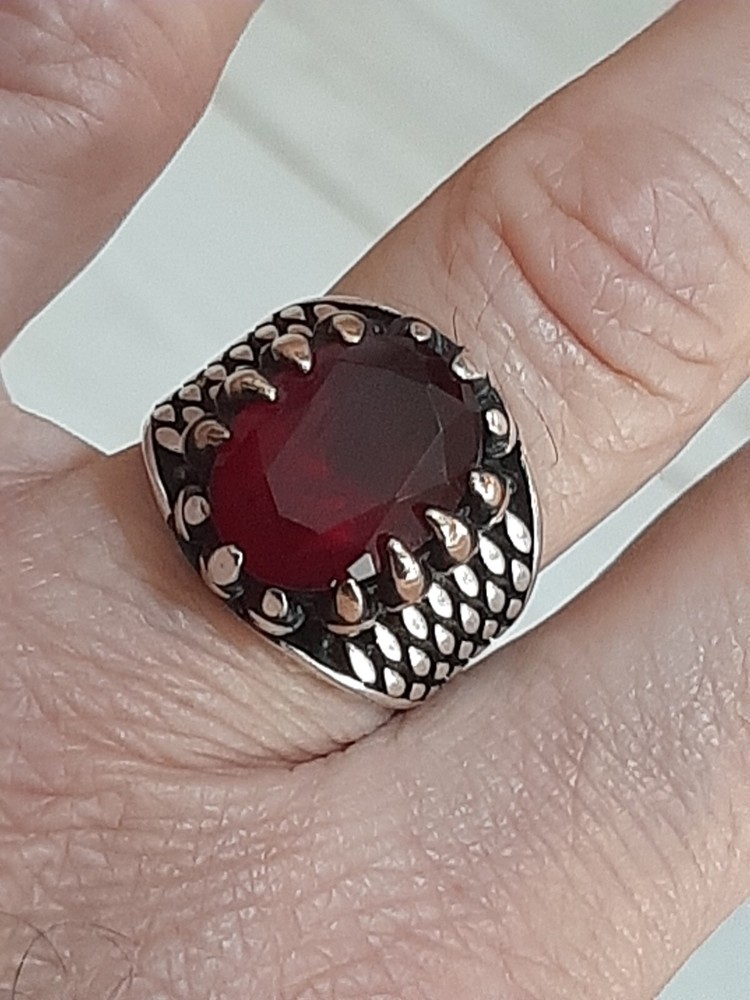 925 MENS SOLITAIRE SPINEL RING RUBY CLAWS