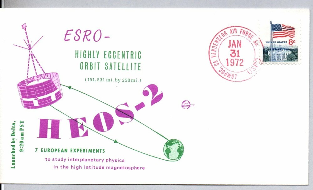 ESRO HIGHLY ECCENTRI ORBIT LAUNCH 1/31/72, HEOS-2, INTERPLANETARY PHYSICS STUDY