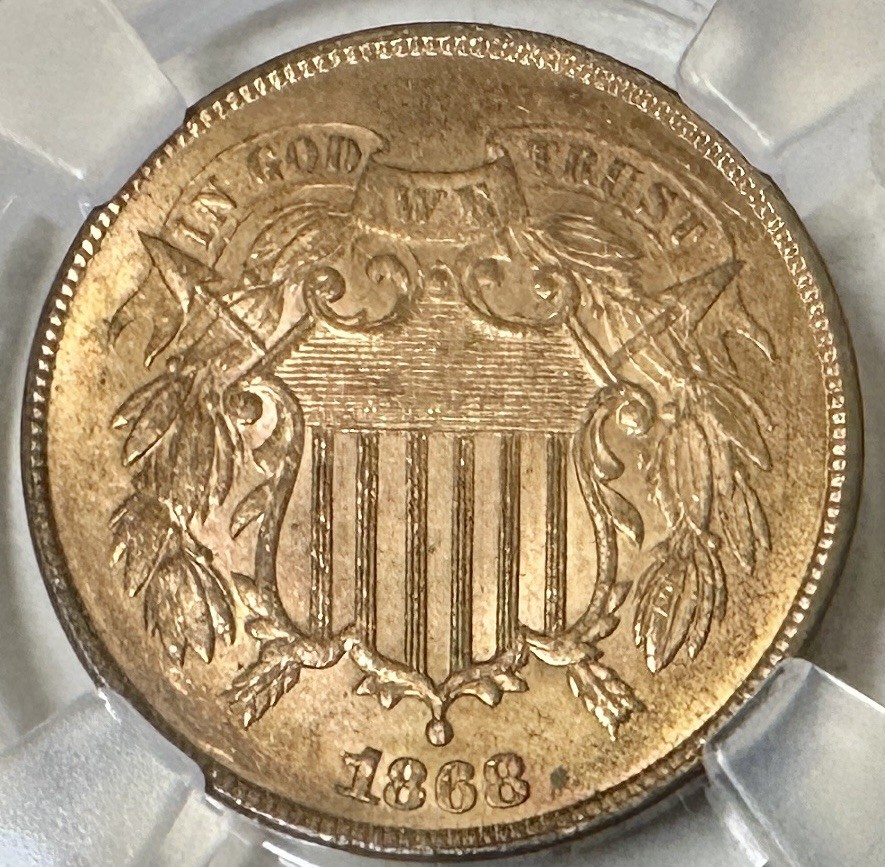 1868 TWO CENT PEICE NGC MS64 RED