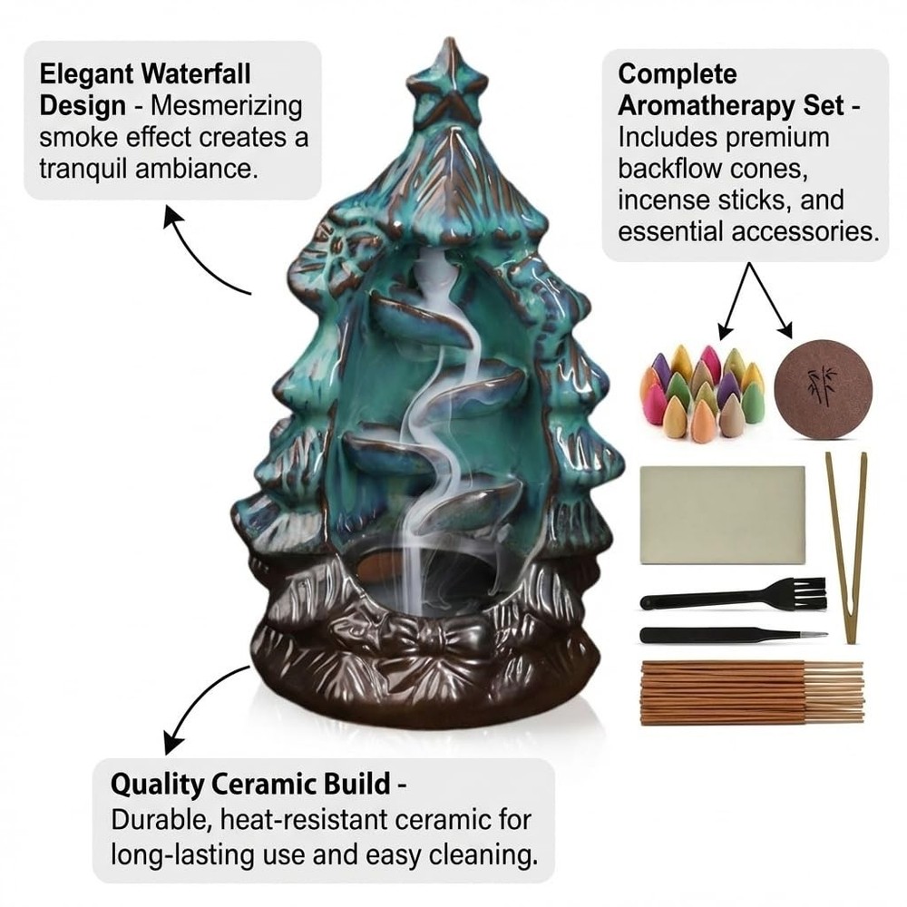 CASAFOYER Backflow Incense Holder Ceramic Waterfall Burner Set (120 Brown