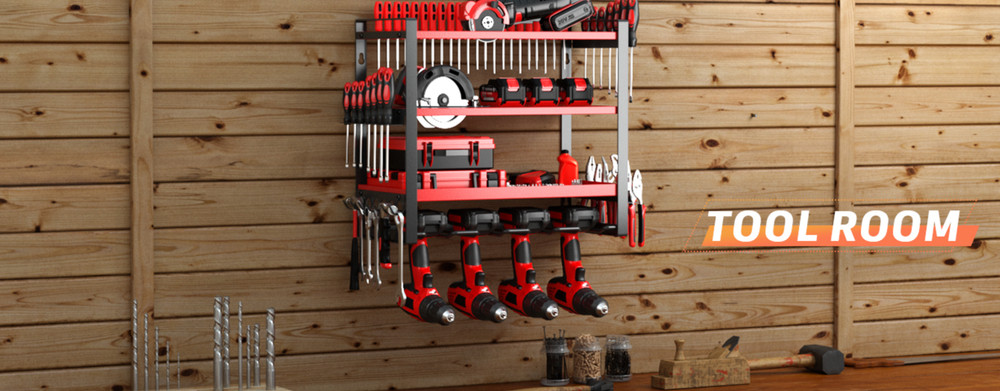 Power Tool Organizer Wall Mount 4 Layer Drill Holder Heavy Duty Metal Tool Shelf