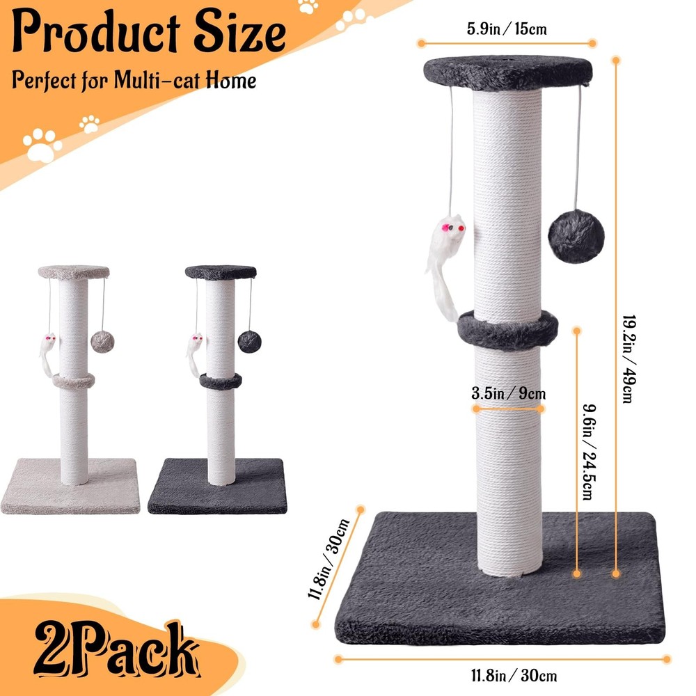 2 Pack Cat Scratching Post, 19.2in Kitten Scratcher Post, Sisal Rope with Han...