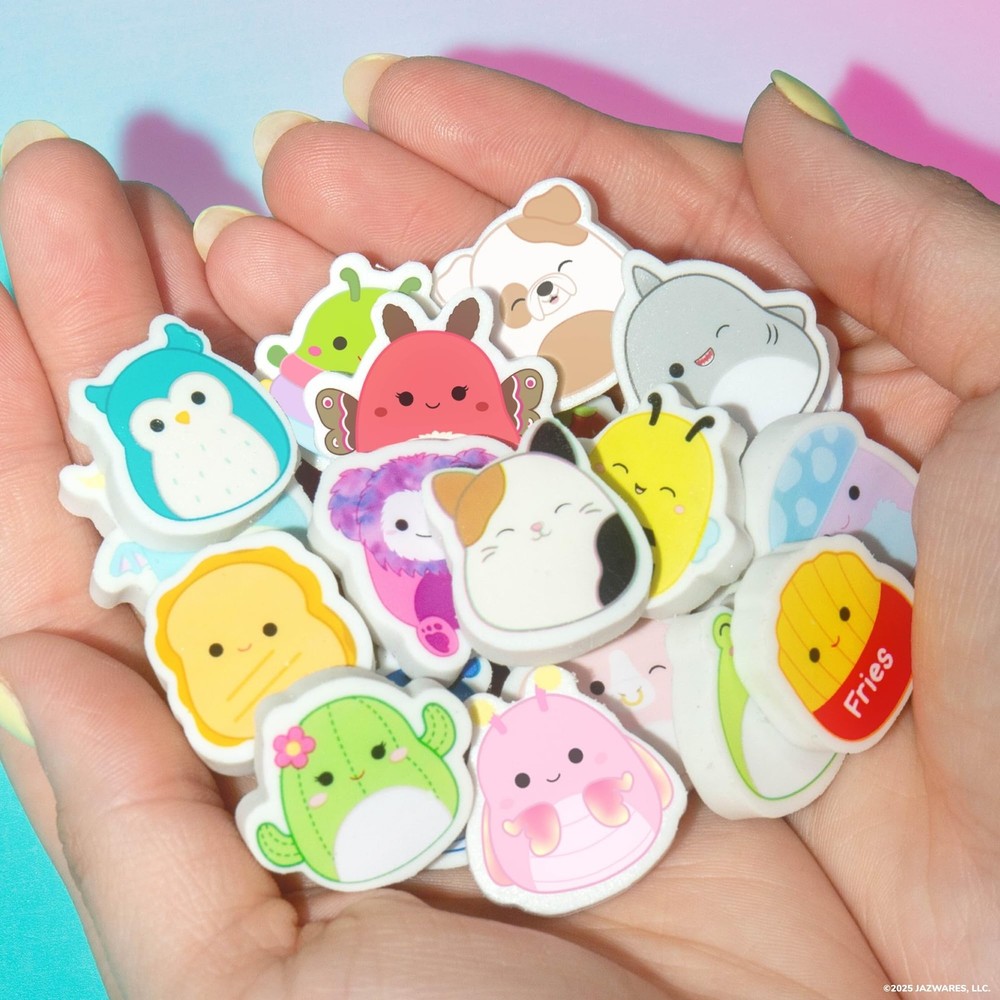 Original Squishmallows Mini Eraser Set, 25 Small Erasers, Multi