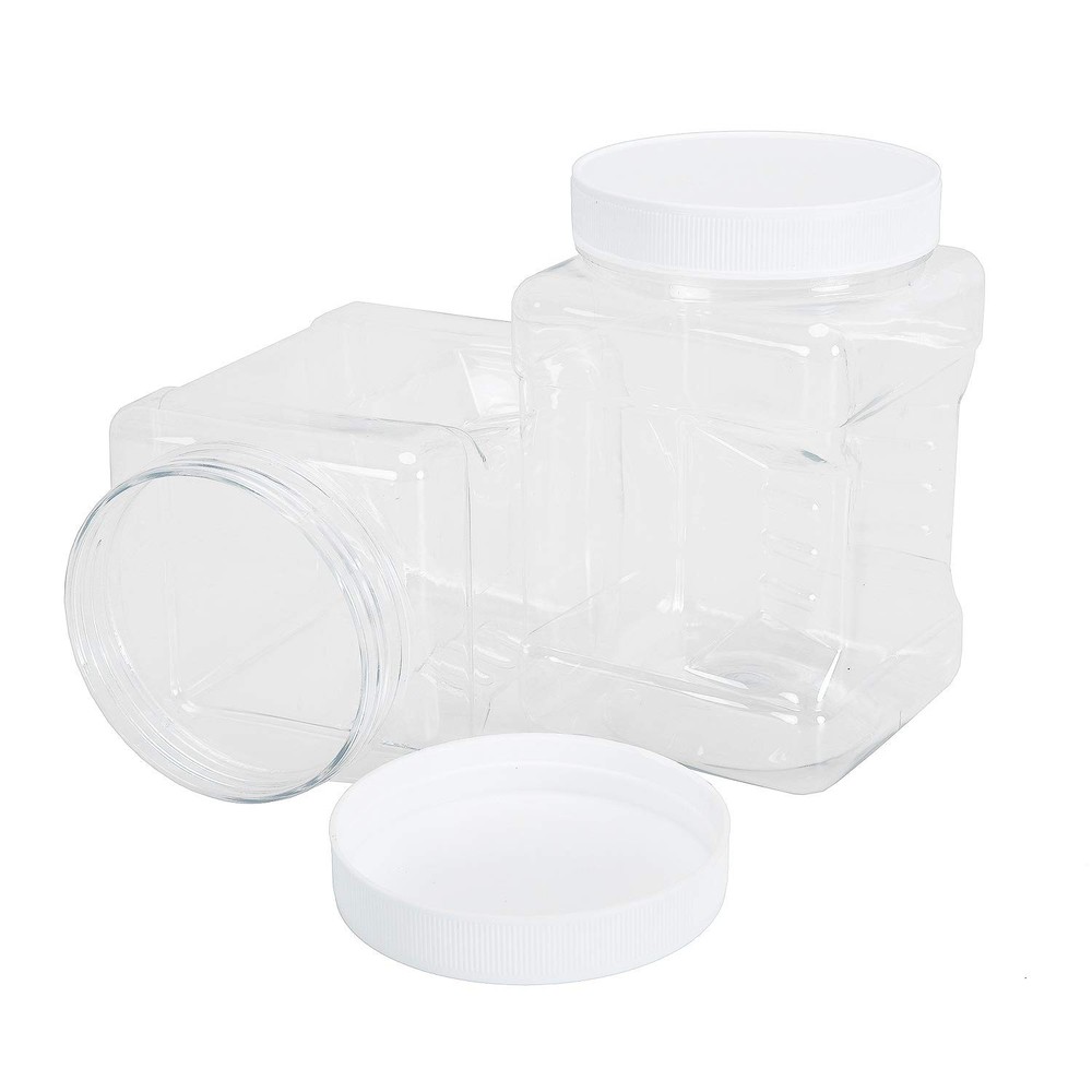 6 Pack Square Plastic Jars with Lids, 30 Oz Clear Rectangular 4-Cup Container...