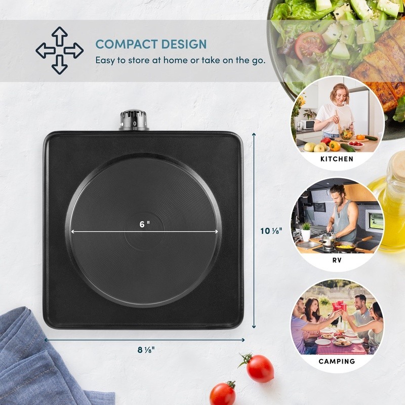 Single Burner Hot Plate Die-Cast Temperature Control Easy Clean Compact Design
