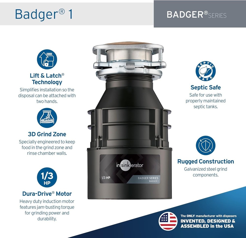 InSinkErator Badger 1 Garbage Disposal 1/3 HP Continuous Feed