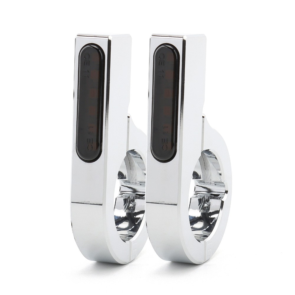Chrome 38-41mm Front Fork LED Turn Signal Light Indicator Bullet Custom Cruiser