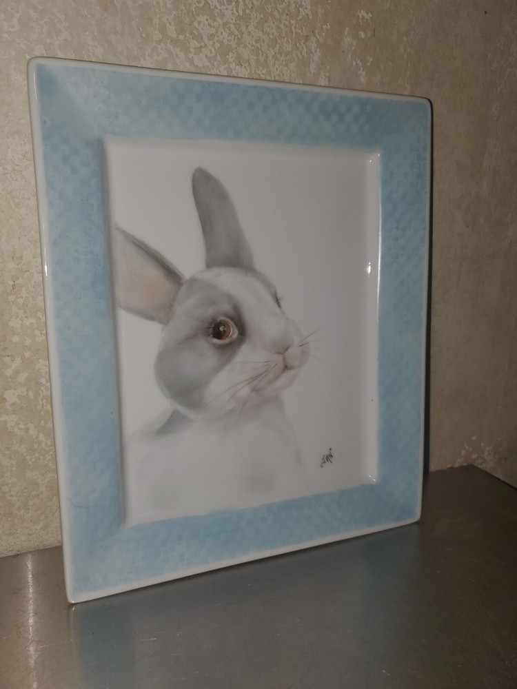 Bunny Rabbit Platter/Plate Easter Handpainted. Signed