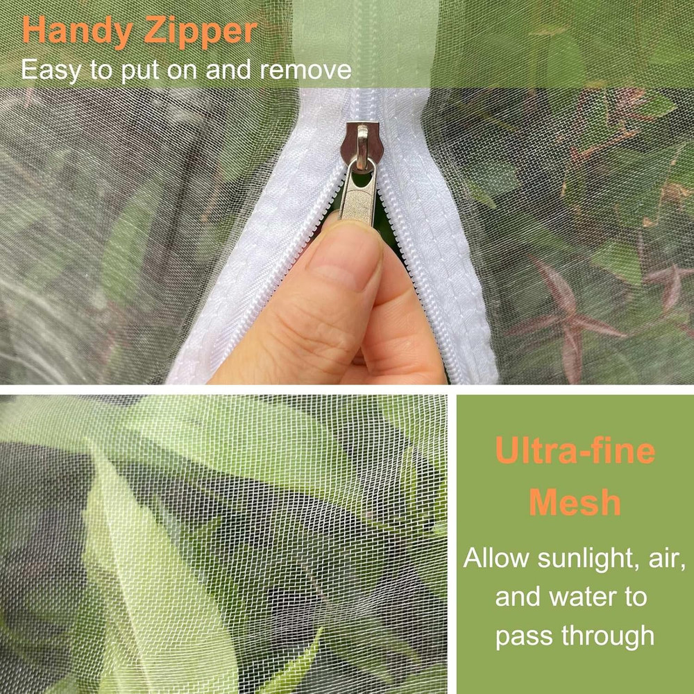 4 Pcs Fruit Tree Netting with Zipper & Drawstring, 4Ft X 4Ft Insect & Bird Netti