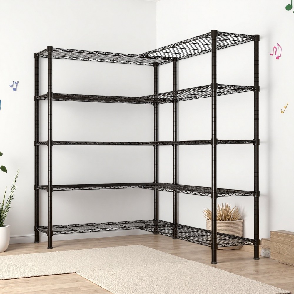 5-Tier Wire Shelving Unit 2-Column - Heavy Duty, Adjustable, Modular & Black