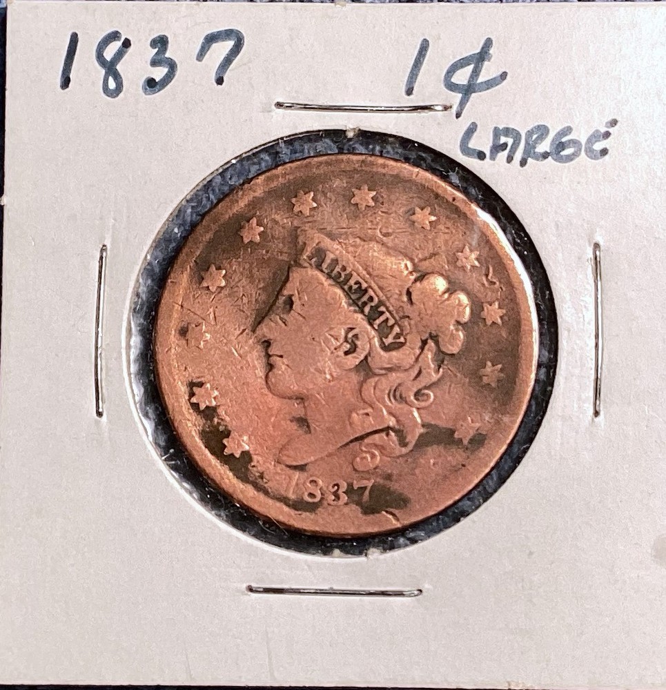 1837 Large Cent, Coronet Head, $1 shipping!