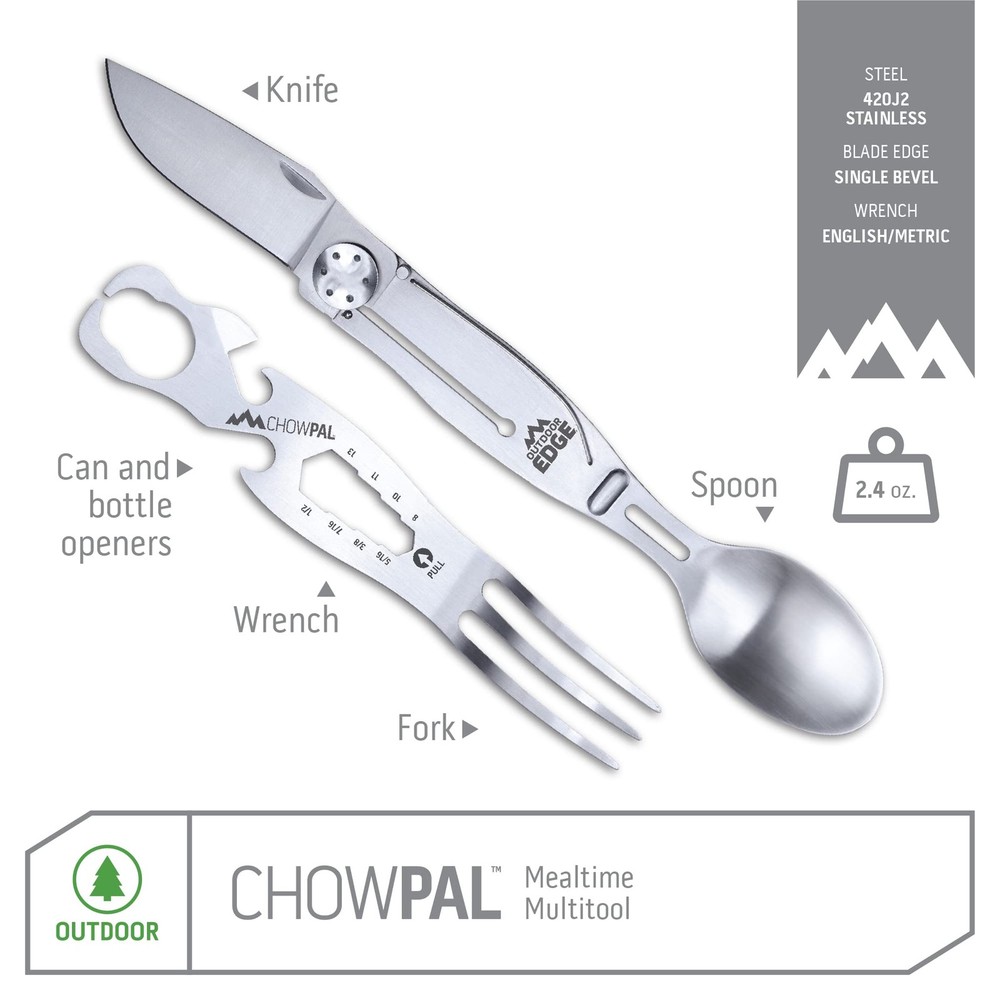 Outdoor Edge ChowPal - Mealtime Multitool with Folding Knife, Fork, Spoon, Bo...