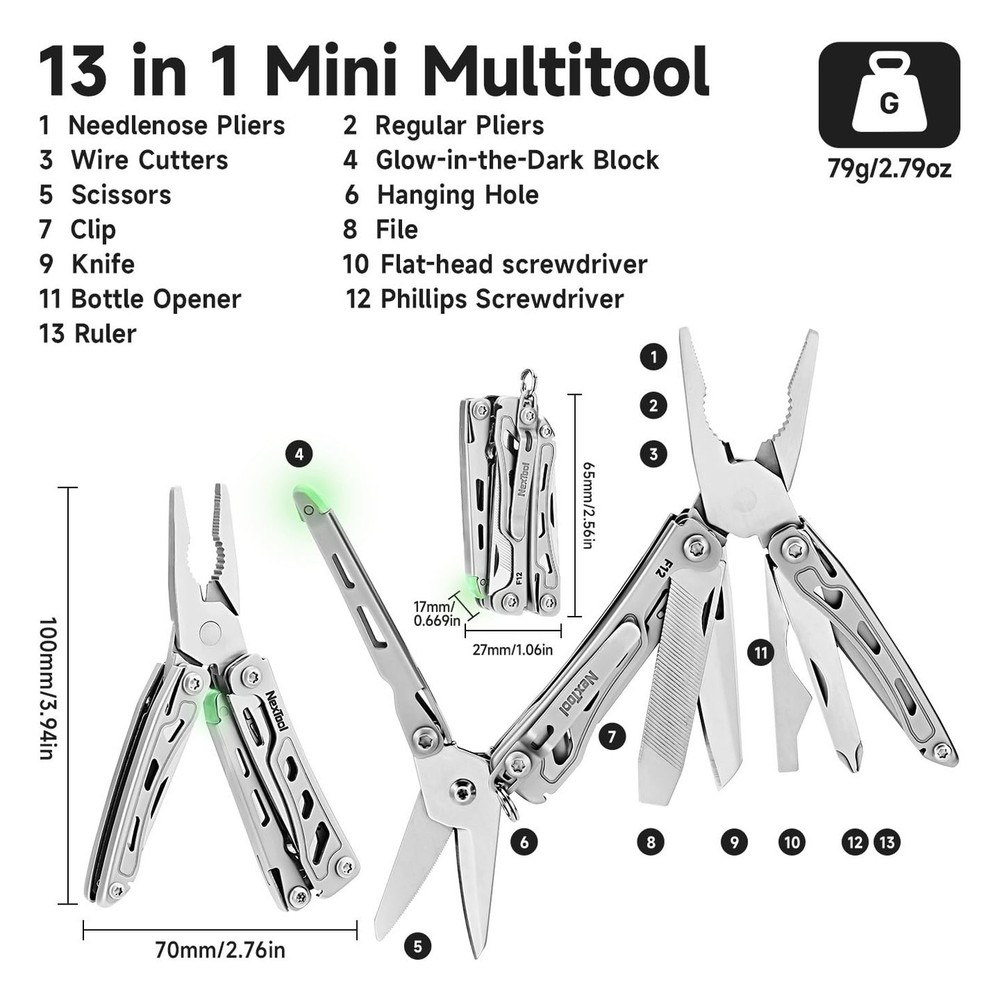 NexTool F12 Mini Multitool, 13-in-1 Keychain Multitool with Serrated Scissors...